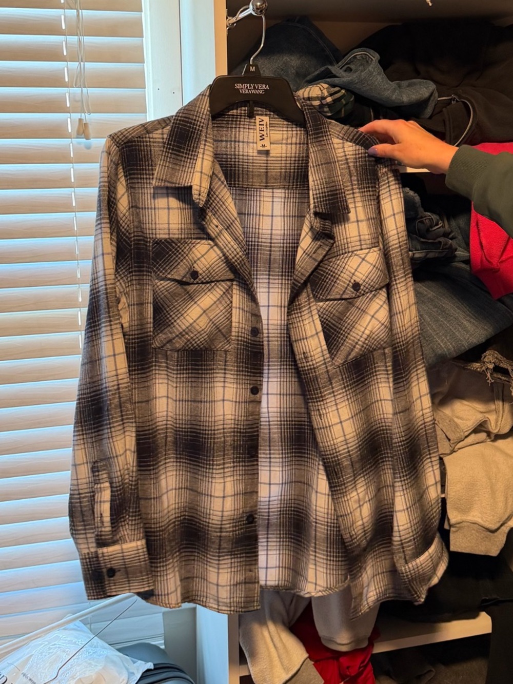 Navy Black and White Plaid Button-Down Shirt